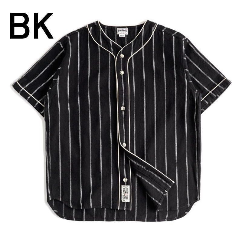 ヒューストン HOUSTON コットン リネン ストライプ ベースボール シャツ COTTON LINEN STRIPE BB SHIRT 41008［WA］【GIOI】